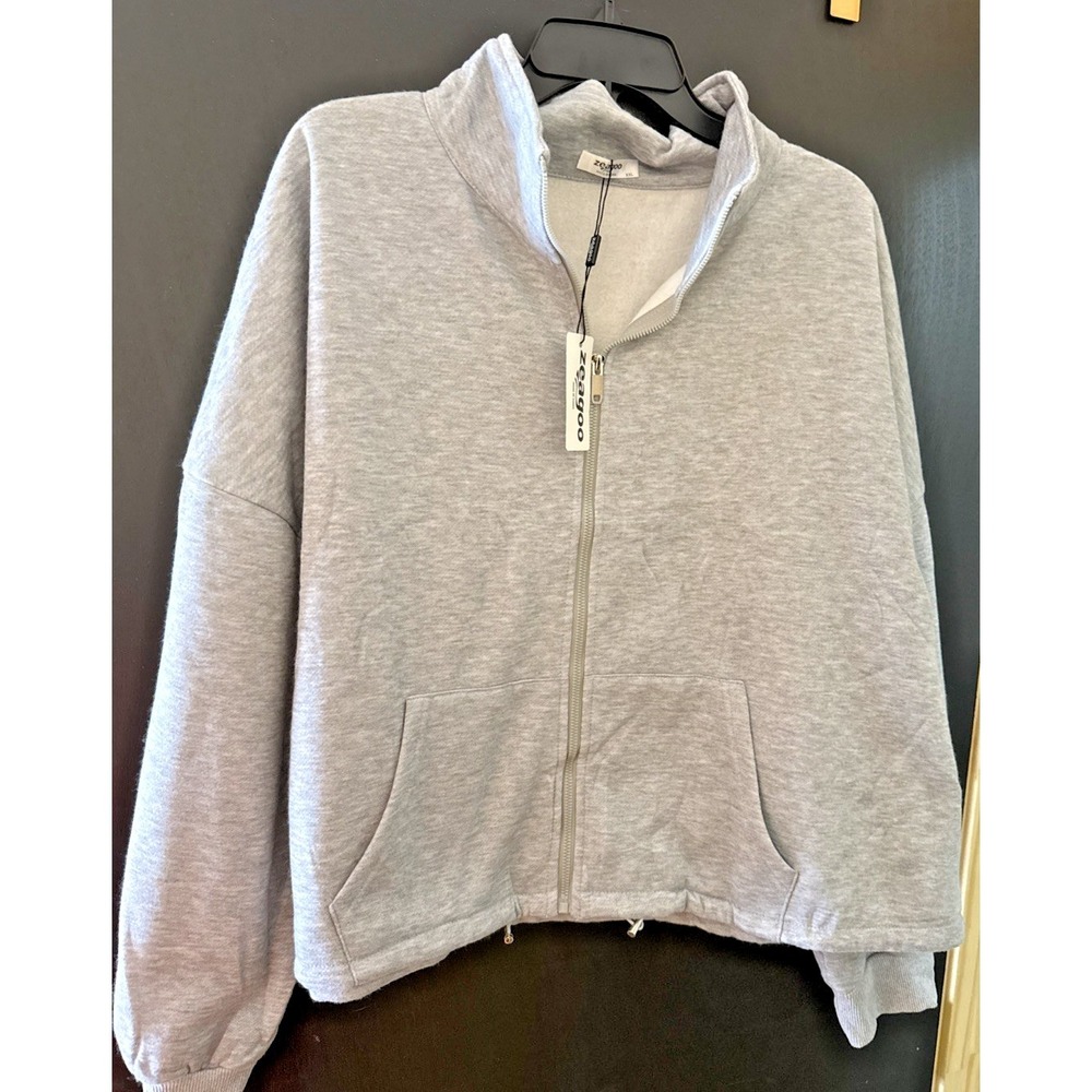 Zeagoo Zip-Up Tunic Sweatshirt‎ Jacket with Pocket Heather Light Grey XXL